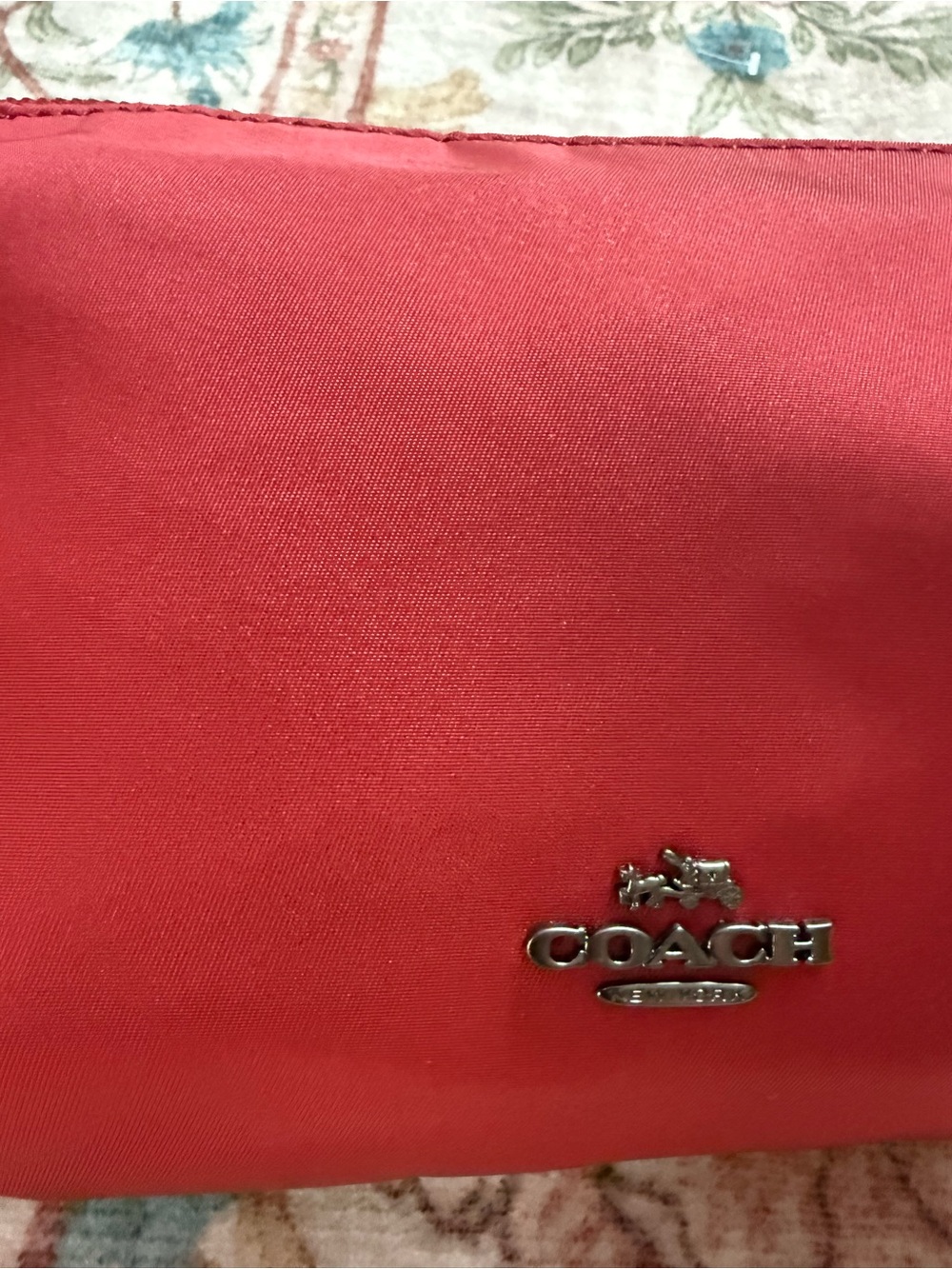 Coach Red Satin Cosmetic Pouch with Silver Logo - Picture 2 of 6
